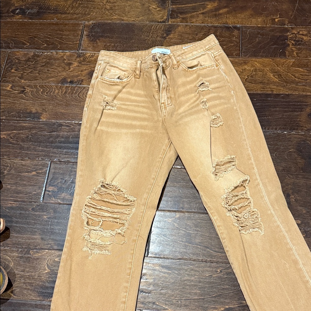 VERVET BY FLYING MONKEY Tan Distressed Boyfriend Jeans